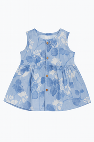 Sky Blue Floral Cotton Frock