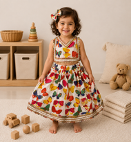 Multicolor Butterfly Print Lehenga Choli Set with Dupatta