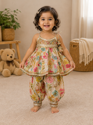 Multicolor Floral Print Peplum Top & Dhoti Pant Ethnic Set