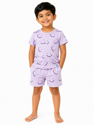 Boys Light Blue Smiley Print Shirt & Shorts Co-ord Set