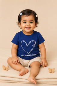 Girls’ Navy Blue “Lost in Dreamland” Heart Print T-Shirt