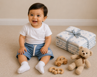 Baby Boys Sky Blue Cotton Shorts with Beach Patch