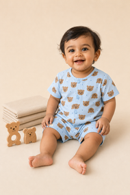 Boys’ Cute Bear Print Shirt & Shorts Co-Ord Set