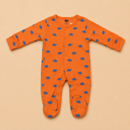 Orange Dinosaur Print Cotton Sleepsuit for Newborn Babies (0-12 Months) | Soft Full Sleeve Romper