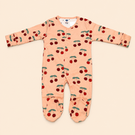 Peach Cherry Print Cotton Sleepsuit for Newborn Babies (0-12 Months) | Soft Full Sleeve Romper