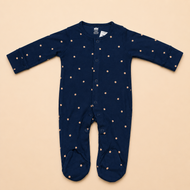 Navy Star Print Cotton Sleepsuit for Newborn Babies (0-12 Months) | Soft Full Sleeve Romper