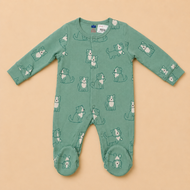 Green Dog Print Cotton Sleepsuit for Newborn Babies (0-12 Months) | Soft Full Sleeve Romper