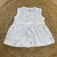 White Teddy Print Baby Frock