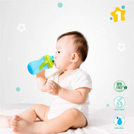 1st Step BPA Free Anti-Spill Soft Silicone Straw Baby Sipper Cup with Twin Handle- 360ml(Blue)