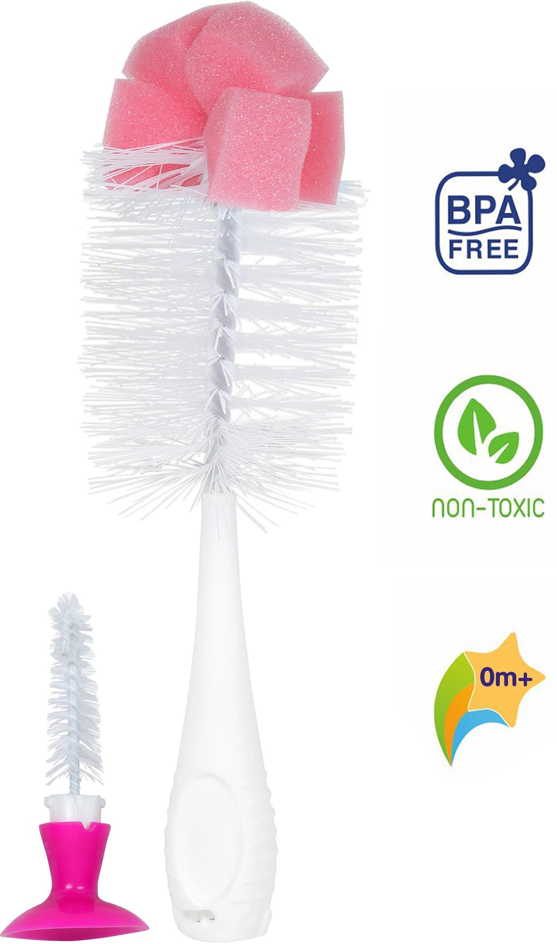 1st Step BPA Free Bottle And Nipple Cleaning Brush With Suction Base-Pink - Mamadada