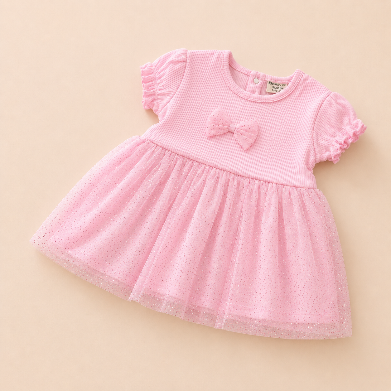 Pink Bow Party Dress for Baby Girls (0-12 Months) | Soft Tulle Infant Dress