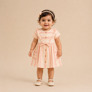Pastel Stripe Cotton Frock for Baby Girls (0-12 Months) | Soft & Comfortable Infant Wear