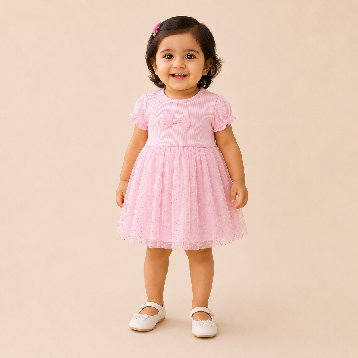Pink Bow Party Dress for Baby Girls (0-12 Months) | Soft Tulle Infant Dress