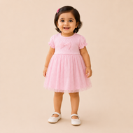 Pink Bow Party Dress for Baby Girls (0-12 Months) | Soft Tulle Infant Dress
