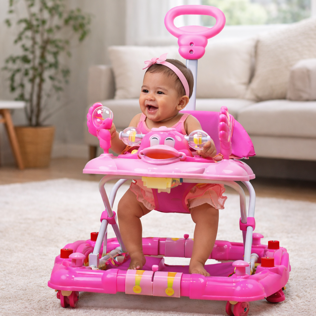 Pink Giggles Baby Walker with Push Handle - Mamadada