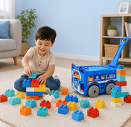Police Car Pull Wagon with Building Blocks