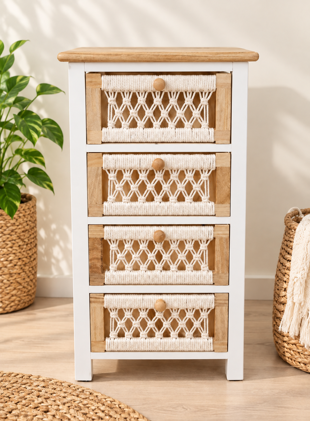 Boho Style Wooden Drawer Cabinet with 4 Drawers