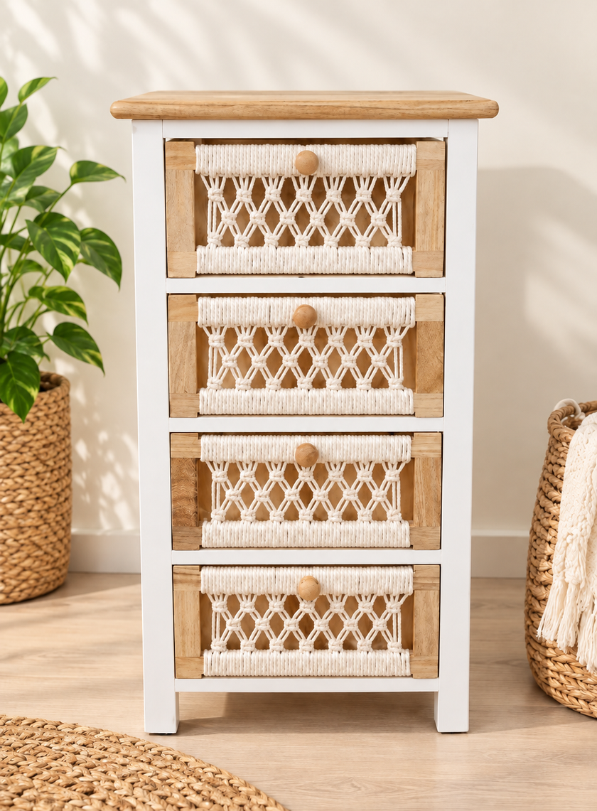 Boho Style Wooden Drawer Cabinet with 4 Drawers