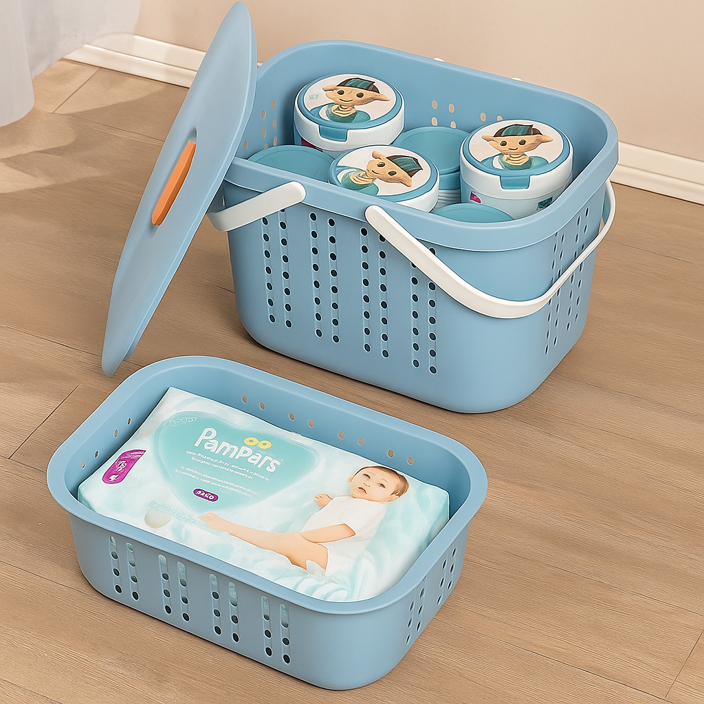 Blue Storage Basket with Lid & Handles