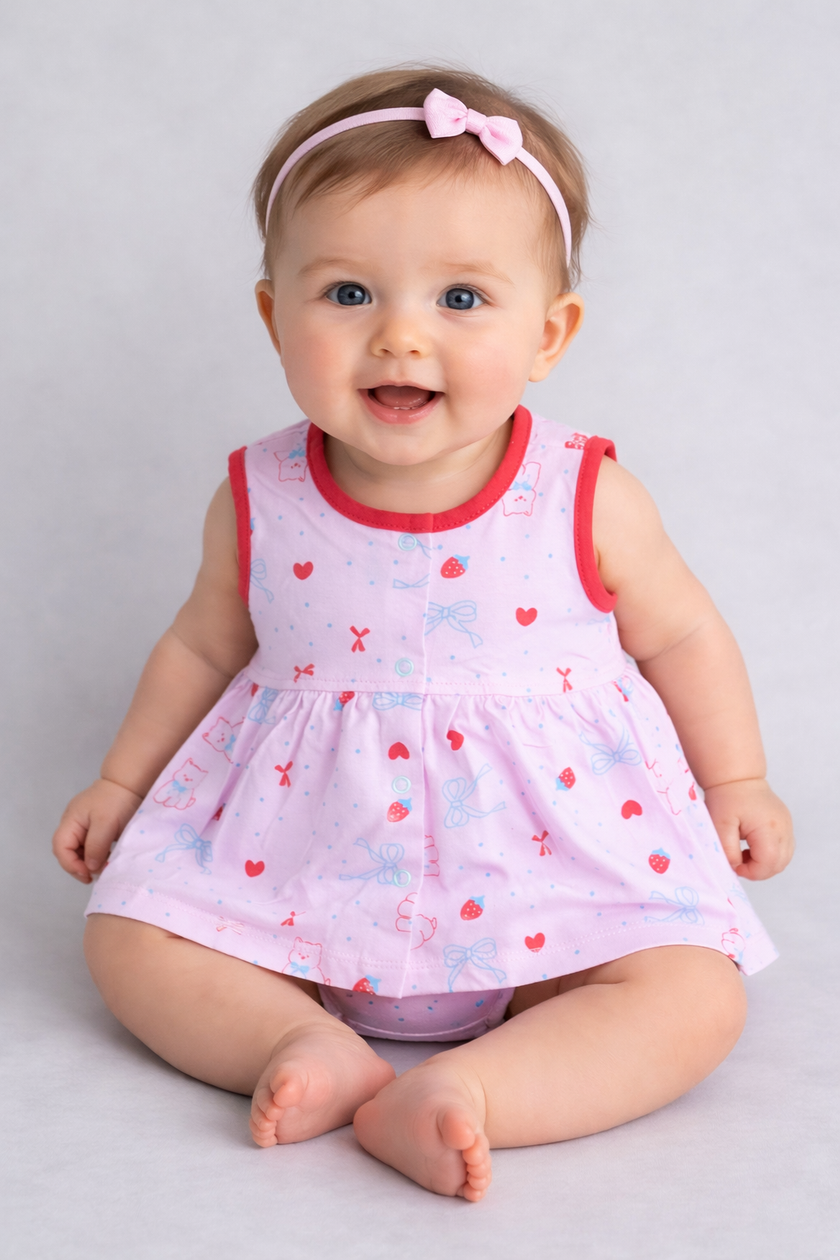 Pink Bow Print Baby Frock