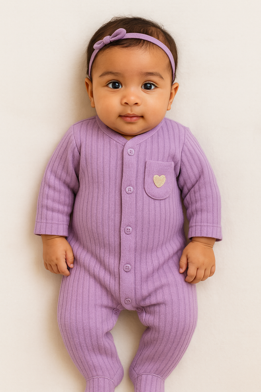 Purple Ribbed Baby Romper