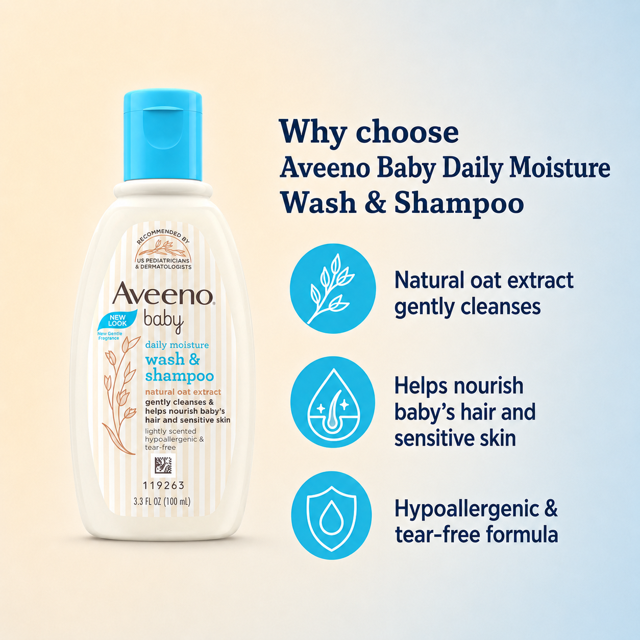Aveeno Baby Daily Moisture Wash & Shampoo with Natural Oat Extract – 100ml