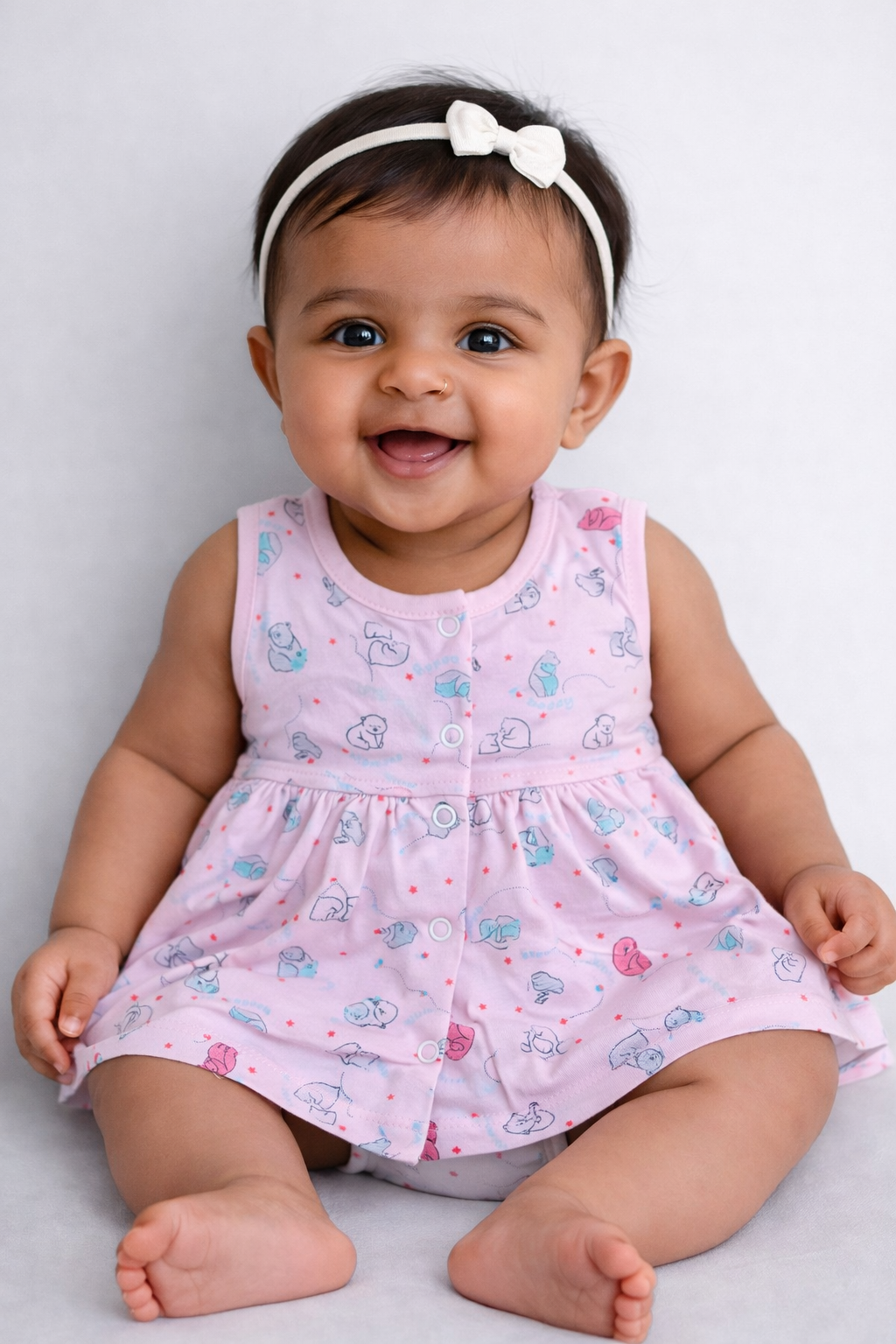 Pink Bear Print Baby Frock