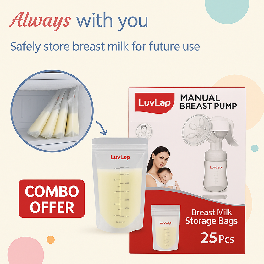 LuvLap Manual Breast Pump + 25 Pcs Breast Milk Storage Bags (Combo Pack)