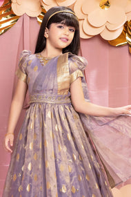 Lavender Banarasi Gown with Dupatta for Girls