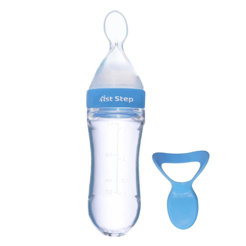 1st Step Non Spill BPA Free Soft Silicone Squeezy Food Feeder-Blue