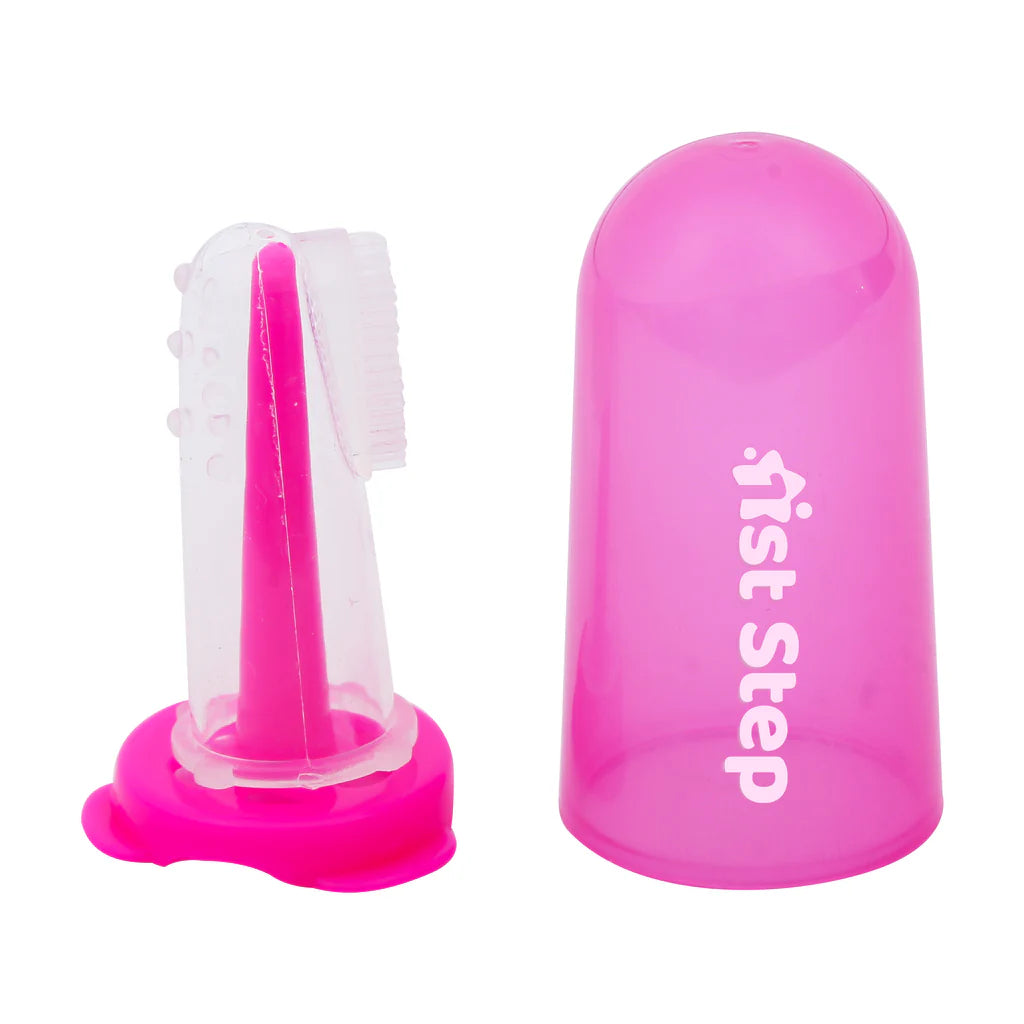 1st Step Silicone Finger Brush with Drying Rack-Pink - Mamadada