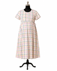 Women's Maternity Multicolor Check Print Feeding Gown