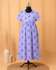 Women's Maternity Soft Lavender Tulip Print Feeding Gown