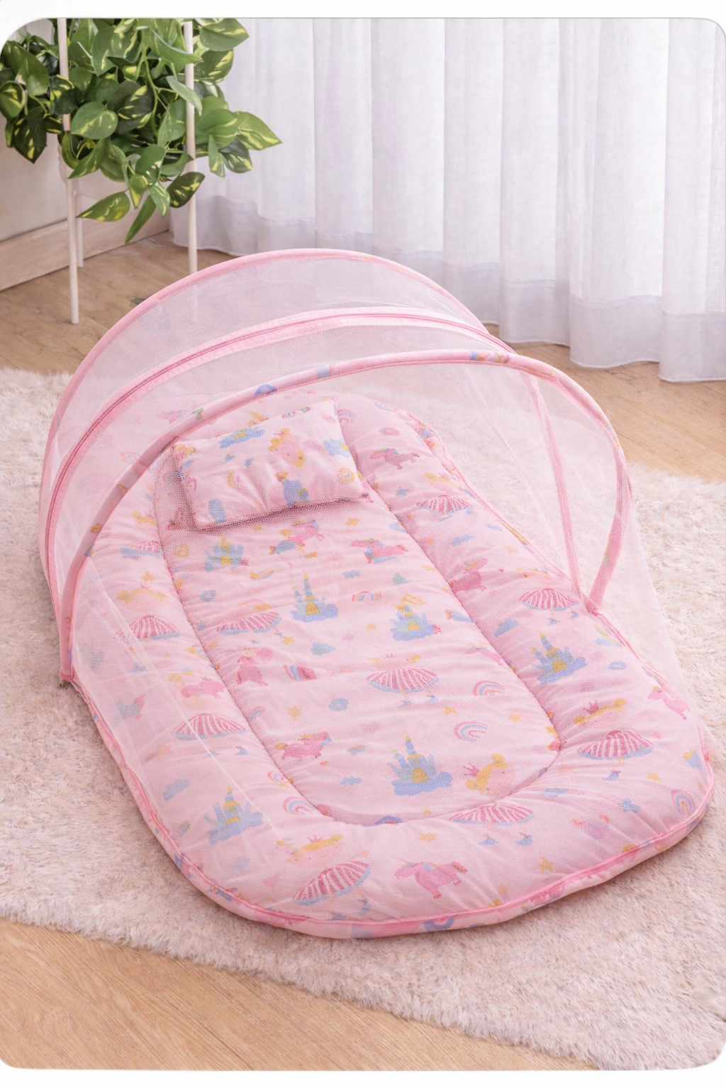 Baby Pink Mosquito Net Sleeping Bed