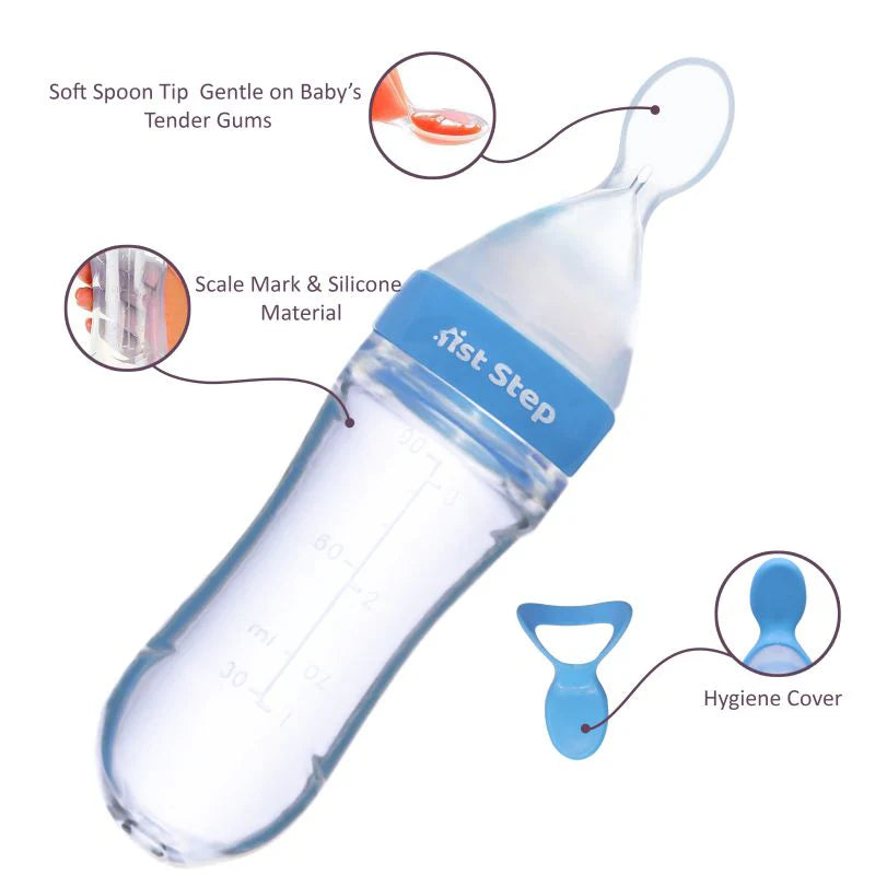 1st Step Non Spill BPA Free Soft Silicone Squeezy Food Feeder-Blue