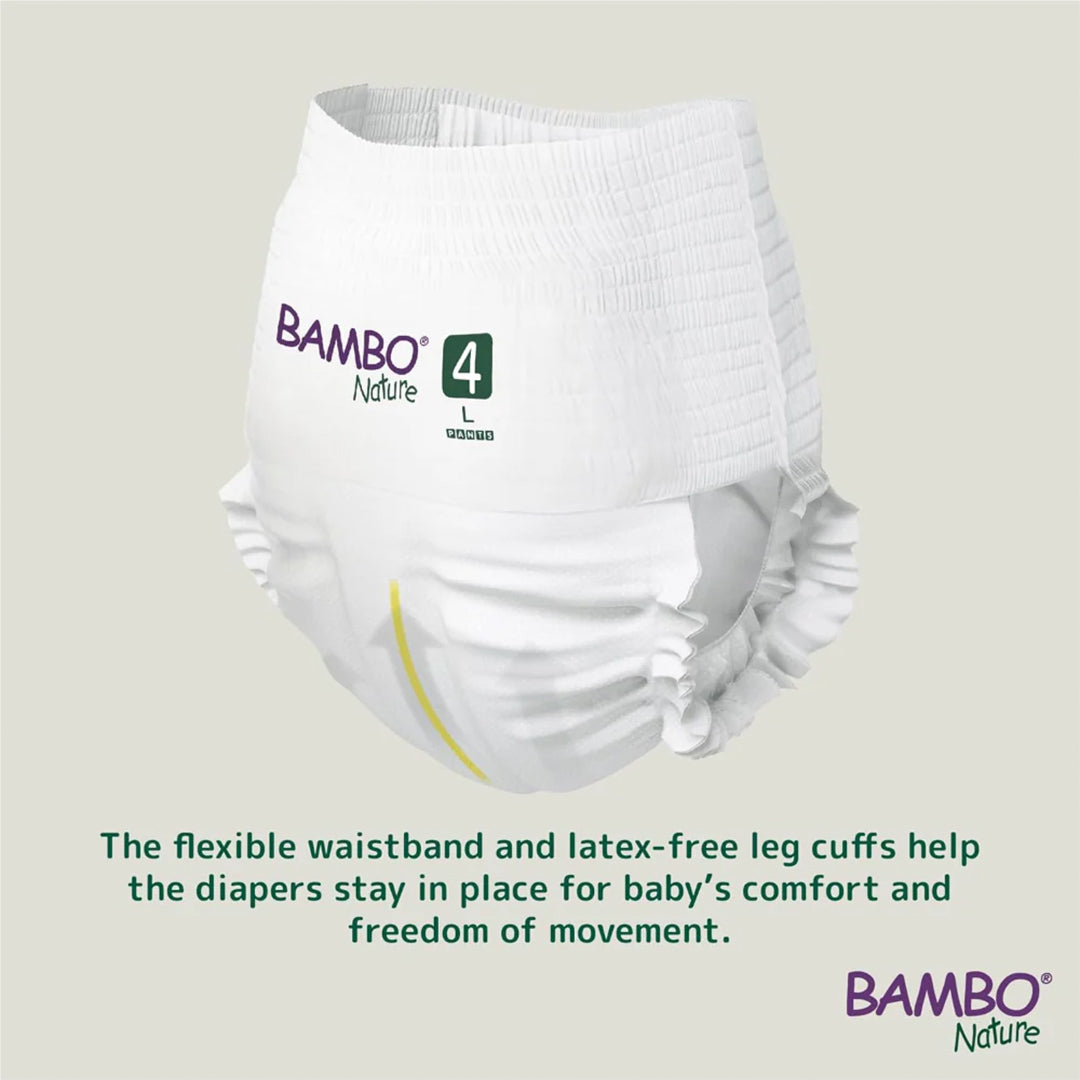 Bambo Nature Premium Baby Pants Diapers for Babies. Super Absorbent, Breathable, Extra Soft, Dermatologically Tested, Hypoallergenic Infant Nappies With Wetness Indicator