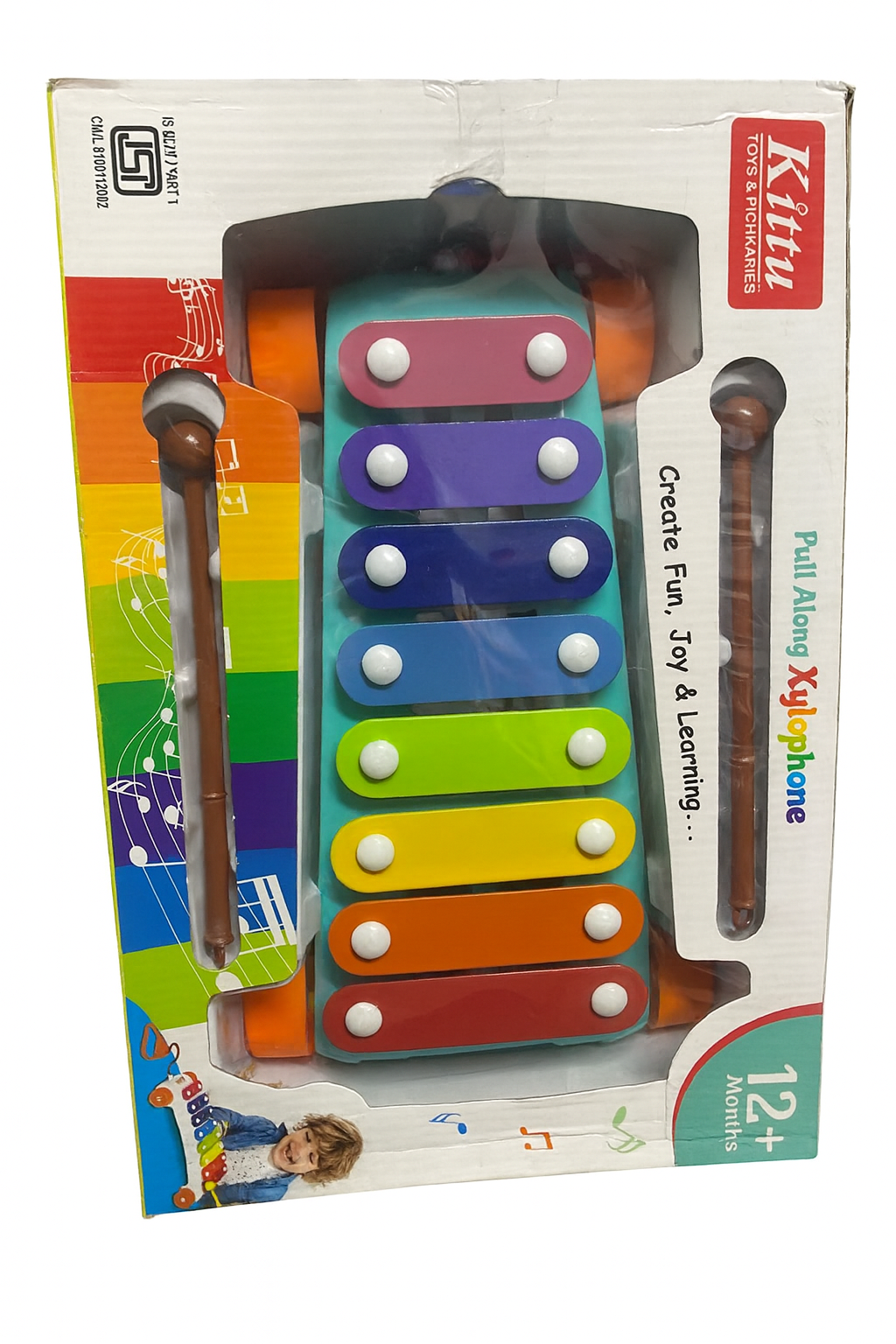 Pull-Along Xylophone Toy for Kids (8-Note Music Toy)