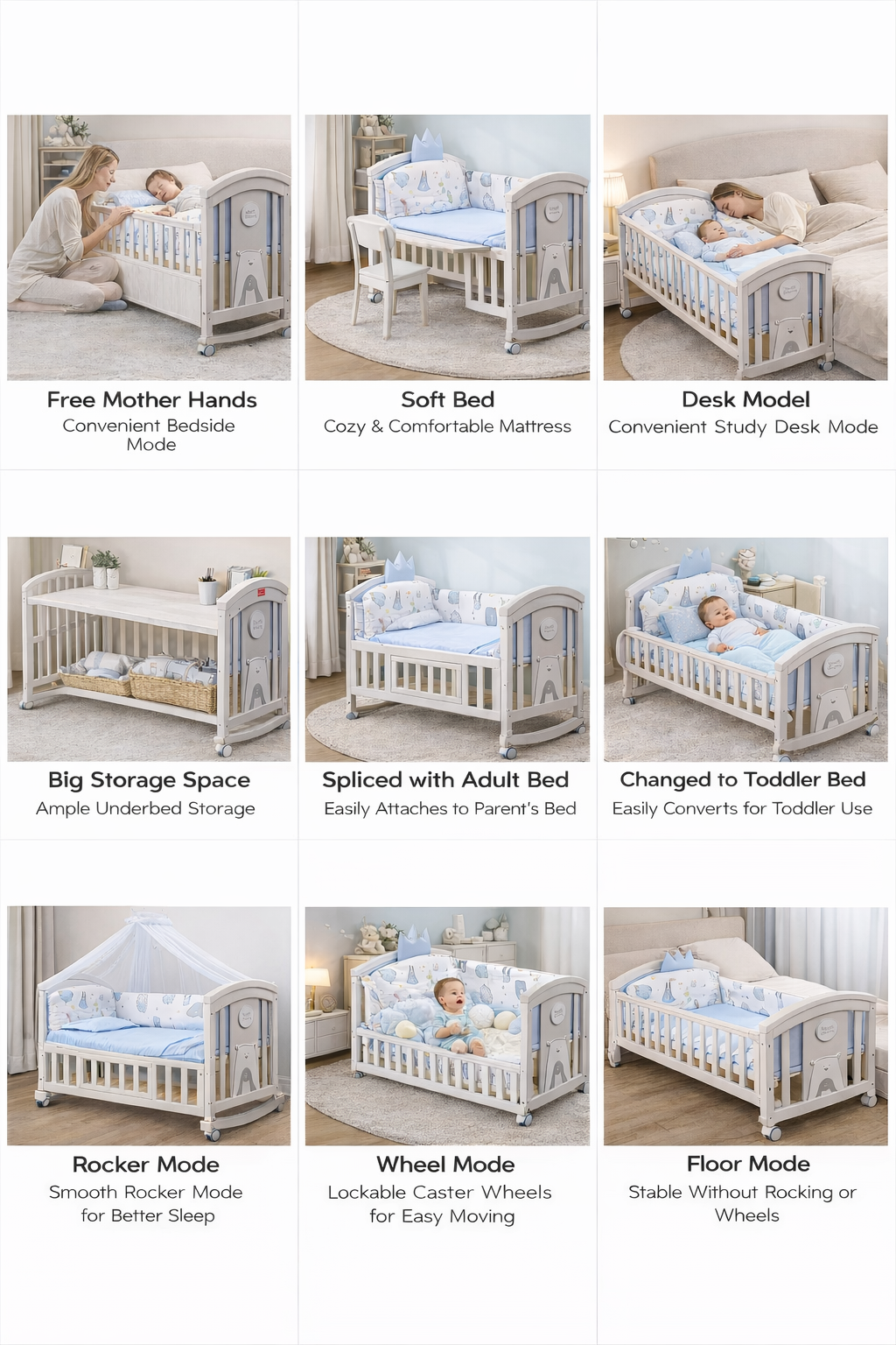 Classic Wooden Rocking Baby Cradle