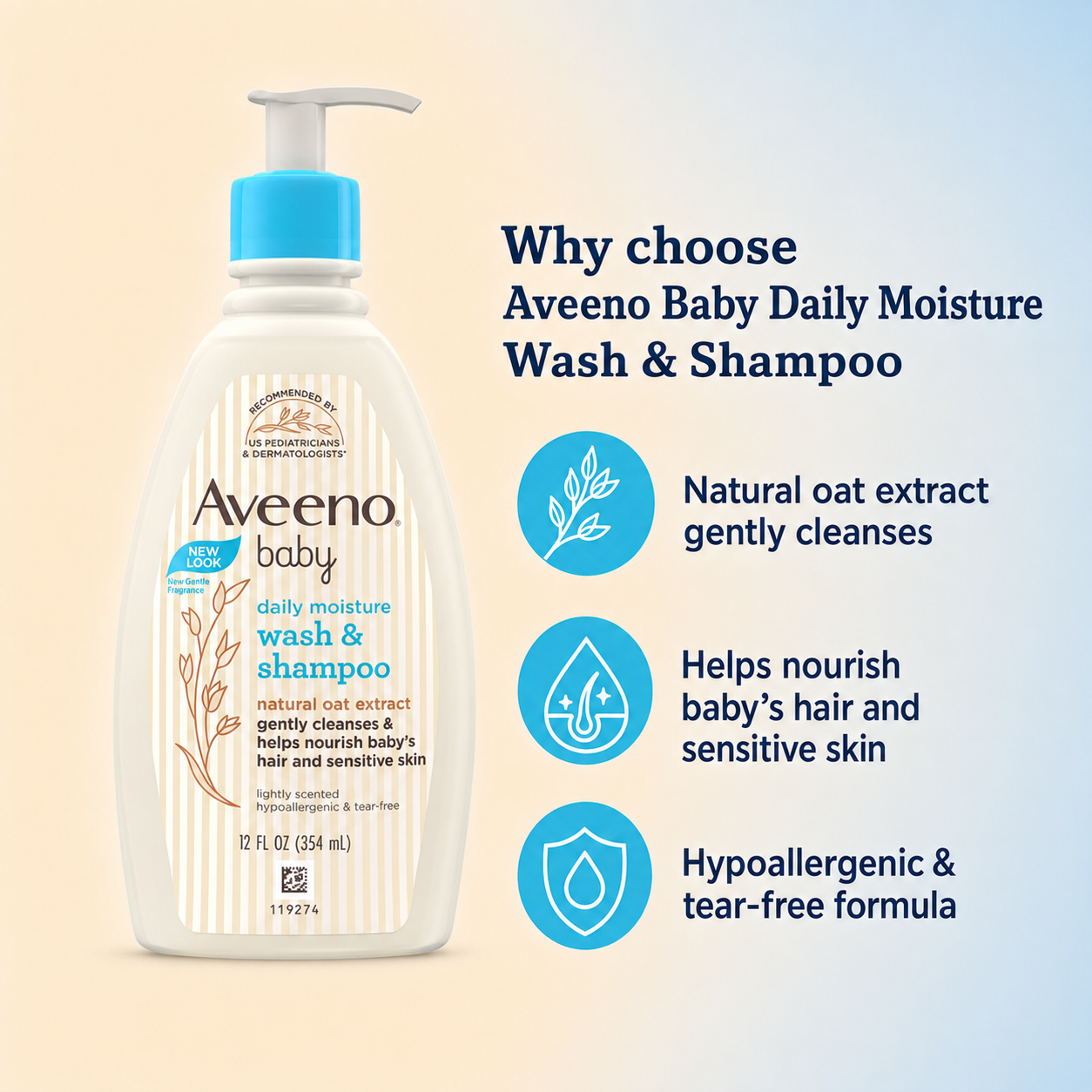Aveeno Baby Daily Moisture Wash & Shampoo with Natural Oat Extract – 354 ml