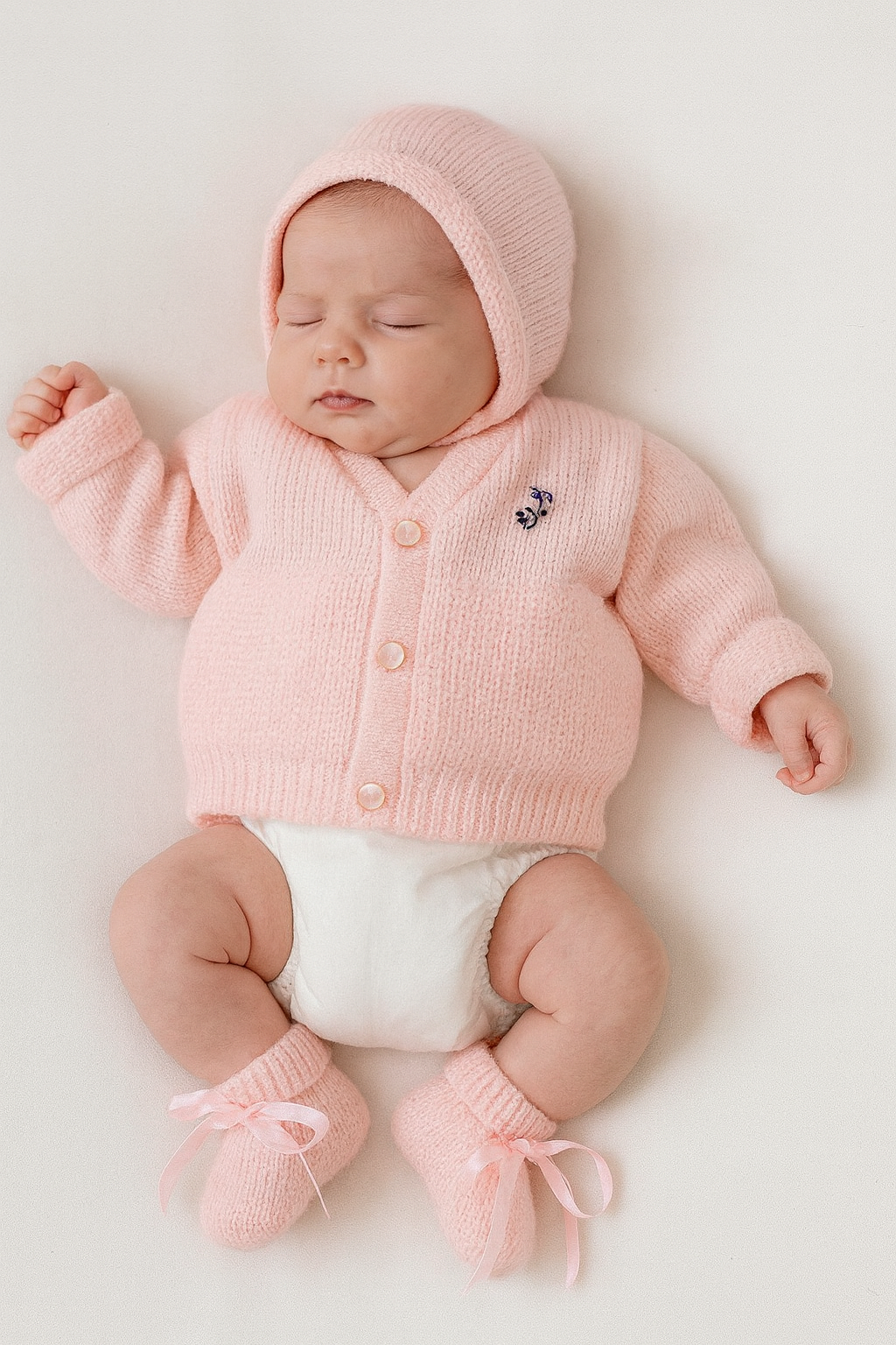 Baby Pink Embroidered Wool Sweater Set