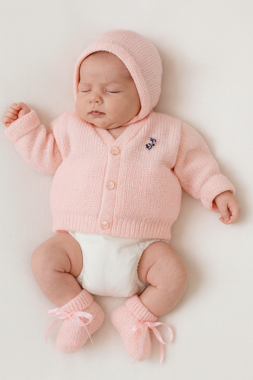 Baby Pink Embroidered Wool Sweater Set