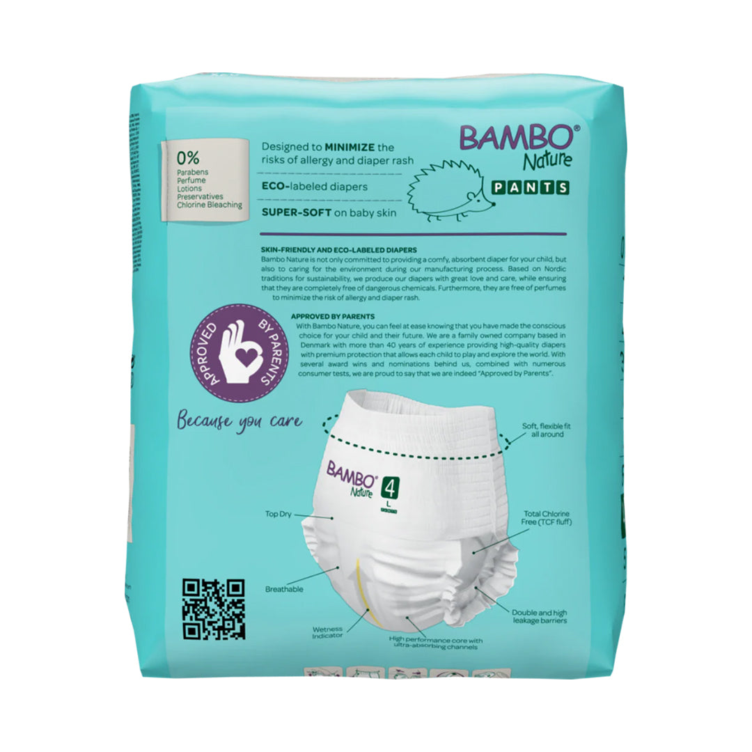 Bambo Nature Premium Baby Pants Diapers for Babies. Super Absorbent, Breathable, Extra Soft, Dermatologically Tested, Hypoallergenic Infant Nappies With Wetness Indicator