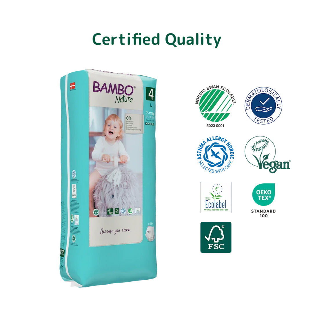 Bambo Nature Premium Baby Pants Diapers for Babies. Super Absorbent, Breathable, Extra Soft, Dermatologically Tested, Hypoallergenic Infant Nappies With Wetness Indicator
