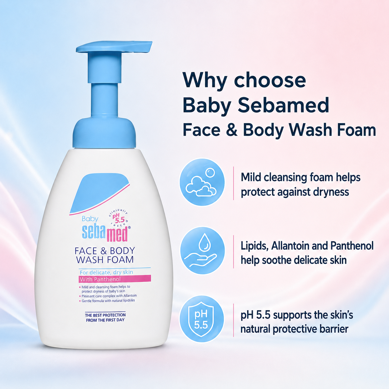 Baby Sebamed Face & Body Wash Foam with Panthenol – 400 ml
