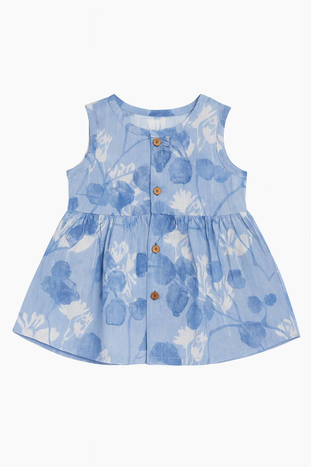 Sky Blue Floral Cotton Frock