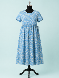 Women's Maternity  Sky Blue Floral Print Feeding Gown