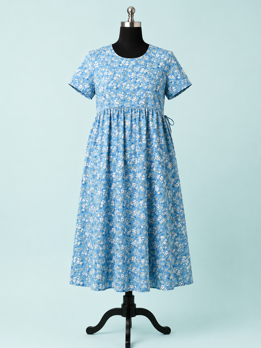 Women's Maternity  Sky Blue Floral Print Feeding Gown