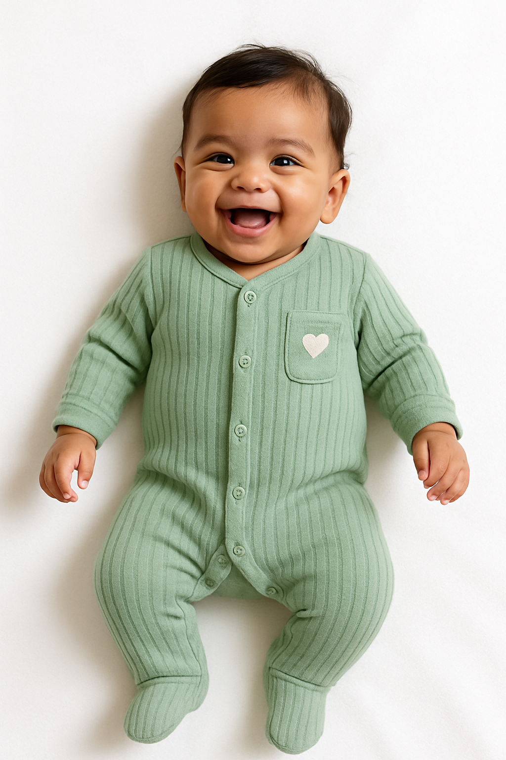 Pastel Green Ribbed Baby Romper