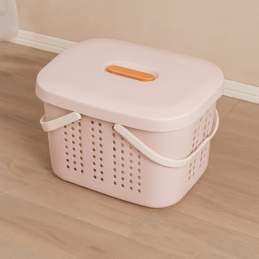 Pink Storage Basket with Lid & Handles