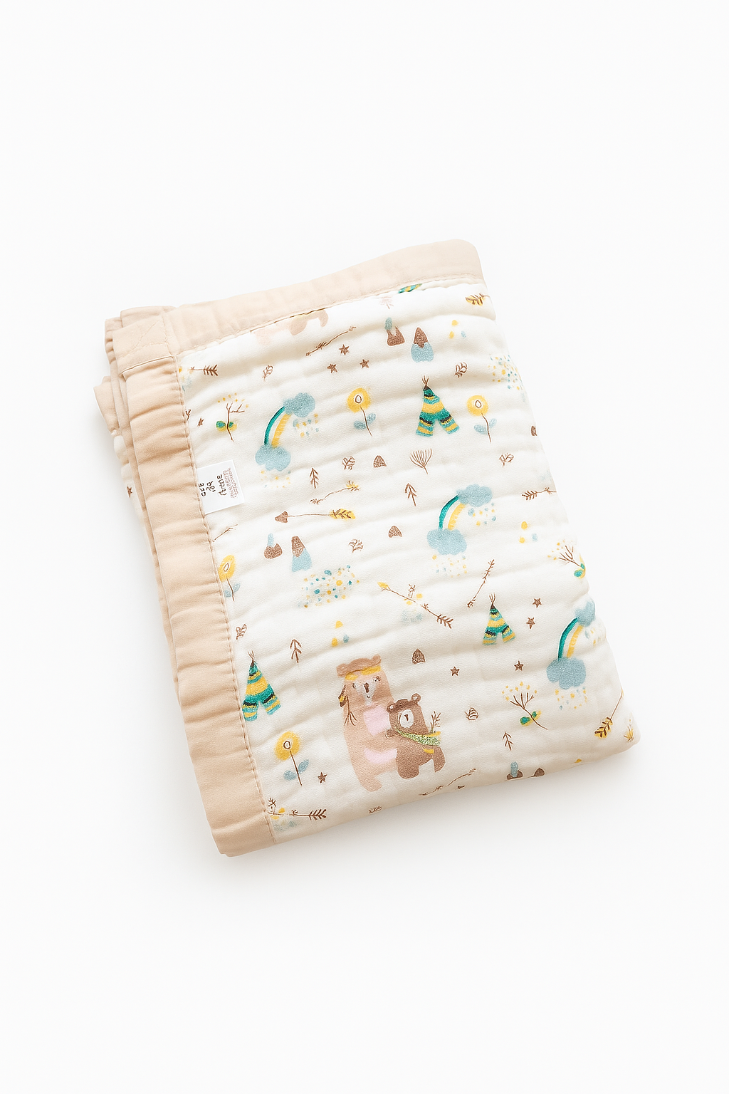 Bear & Rainbow Muslin Baby Blanket